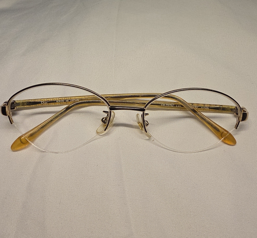 Dior Gold Metal Oval Glasses with Soft Case